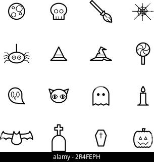 Set aus Halloween-Vektor für flaches Symbol. Linienkunst Stock Vektor