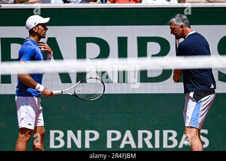 Novak Djokovics Trainer Goran Ivanisevic während des Grand-Slam-Tennisturniers der French Open am 27. Mai 2023 im Roland-Garros-Stadion in Paris, Frankreich. Foto: Victor Joly/ABACAPRESS.COM Stockfoto