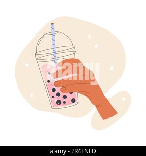 Halten Sie kalten taiwanesischen Tee mit Milch in der Hand Stock Vektor
