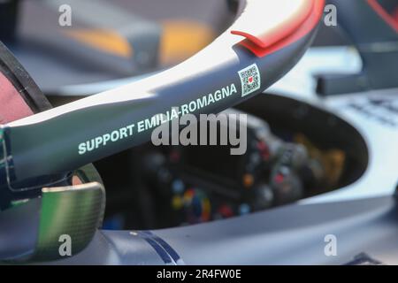 Circuit de Monaco, Montecarlo, Fürstentum Monaco, 27. Mai 2023, Scuderia AlphaTauri unterstützt Emilia Romagna bei der Überschwemmung 2023 während des Grand Prix 2023 Stockfoto
