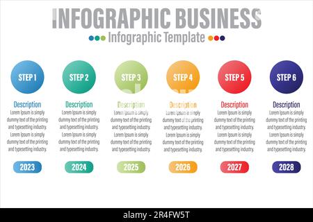 Textfeld abstrakte Infografiken Nummernoptionen Vorlage mit sechs 6-Schritten, mit sechs 6-Beschriftungen. Kann für Workflow-Layout, Diagramm, Business-Schritt-Option verwendet werden Stock Vektor