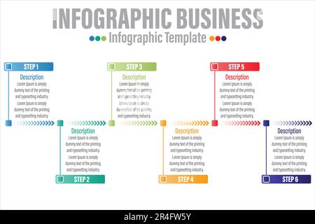 Infografik zur Business Timeline in sechs 6 Schritten für die Hintergrunddarstellung von Datenelementen für die Business Visualization Vorlage Bestandsdarstellung Stock Vektor