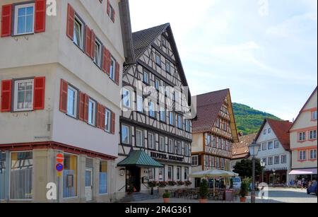 Baden, Württemberg, Schwäbische Alb, Bad, Urach Stadtzentrum, Altstadt, Fachwerkhäuser Stockfoto