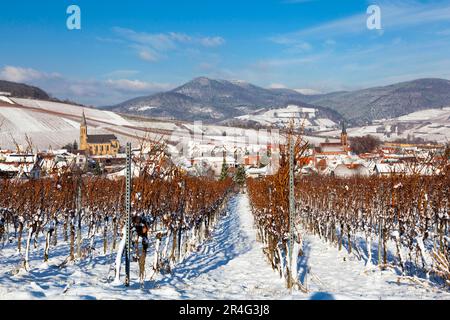 Blick auf Birkweiler im Winter Stockfoto