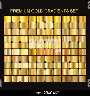 Premium Gold Farbverläufe Eingestellt, 100 Goldene Farbfelder Vektorpaket. Stock Vektor