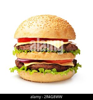 Doppelter Hamburger isoliert auf weißem Hintergrund Stockfoto