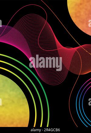 Set trendiger farbiger Poster mit handgezeichneten Texturen. Weltraum- und Planetenkonzept. Geometrische Formen und Wellenlinien. Stock Vektor