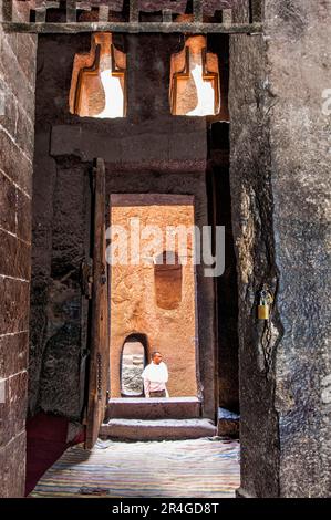 Felsenkirche, Felsenkirche, in Felsen gehauchte Kirche, Bete Medhane Alem, Lalibela, Amhara, Nordäthiopien, Äthiopien Stockfoto