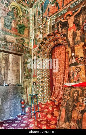 Alte Wandbilder, Wandgemälde, Debre Birhan Selassie Kirche, Gondar, Amhara Region, Äthiopien Stockfoto