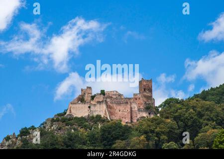 Ruine von Ulrichsburg, Ribeauville, Haut-Rhin, Elsass, Chateau de Saint Ulrich, Rappoltsweiler, Frankreich Stockfoto