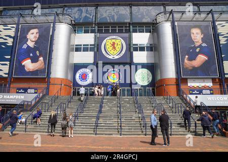Glasgow, Großbritannien. 28. Mai 2023. UK. An einem sonnigen Sonntag im Hampden Park, Glasgow, Schottland, Großbritannien, hat die SFA das Nationalstadion für das Finale des Women's Scottish Cup zwischen Celtic und Rangers vorbereitet. Es wird erwartet, dass es eine Rekordmenge geben wird, wenn die Unterstützer auftauchen. Kredit: Findlay/Alamy Live News Stockfoto