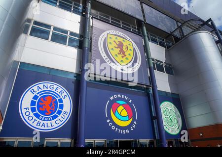 Glasgow, Großbritannien. 28. Mai 2023. UK. An einem sonnigen Sonntag im Hampden Park, Glasgow, Schottland, Großbritannien, hat die SFA das Nationalstadion für das Finale des Women's Scottish Cup zwischen Celtic und Rangers vorbereitet. Es wird erwartet, dass es eine Rekordmenge geben wird, wenn die Unterstützer auftauchen. Kredit: Findlay/Alamy Live News Stockfoto