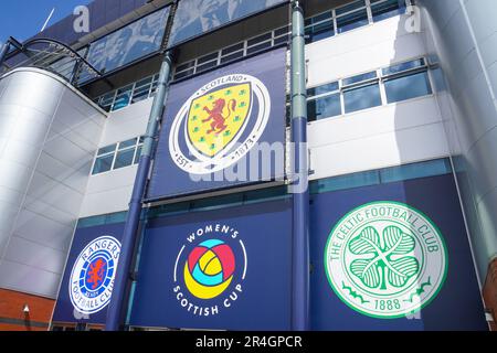 Glasgow, Großbritannien. 28. Mai 2023. UK. An einem sonnigen Sonntag im Hampden Park, Glasgow, Schottland, Großbritannien, hat die SFA das Nationalstadion für das Finale des Women's Scottish Cup zwischen Celtic und Rangers vorbereitet. Es wird erwartet, dass es eine Rekordmenge geben wird, wenn die Unterstützer auftauchen. Kredit: Findlay/Alamy Live News Stockfoto