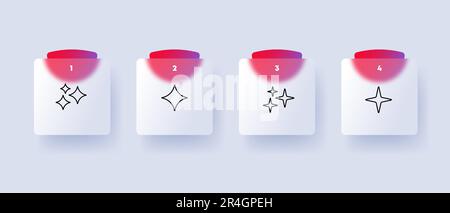 Symbolgruppe für Sternebewertung. Fünf Sterne, vier Sterne, drei Sterne, zwei Sterne, ein Stern. Feedback-Konzept. Glassmorphismus-Stil. Vektorliniensymbol für Business A Stock Vektor
