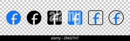 Sammlung schwarzer Facebook-Symbole. Logo für soziale Medien. Strichzeichnungen und Flachbauweise isoliert auf weißem Hintergrund. Vektorliniensymbol für Unternehmen und Werbung Stock Vektor