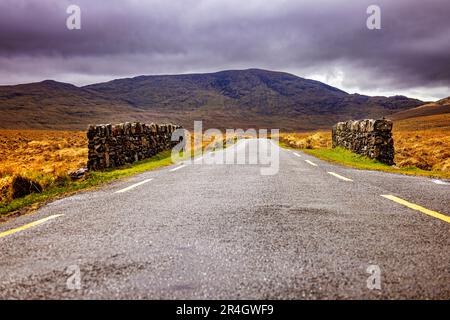 Straße in Richtung Ballaghasheen Pass, County Kerry, Irland Stockfoto