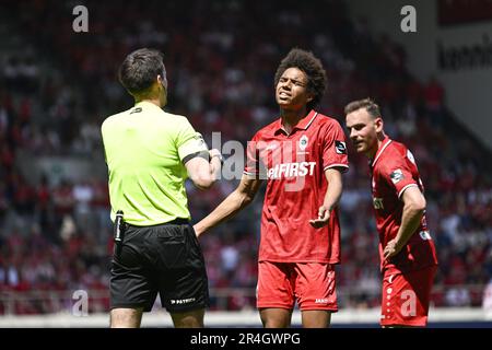 Antwerpen, Belgien. 28. Mai 2023. Calvin Stengs aus Antwerpen, gefilmt während eines Fußballspiels zwischen dem Royal Antwerpen FC RAFC und der Royale Union Saint-Gilloise, Sonntag, den 28. Mai 2023 in Antwerpen, am 5. Tag der Spiele der Champions in der ersten Liga der „Jupiler Pro League“ der belgischen Meisterschaft. BELGA FOTO TOM GOYVAERTS Kredit: Belga News Agency/Alamy Live News Stockfoto