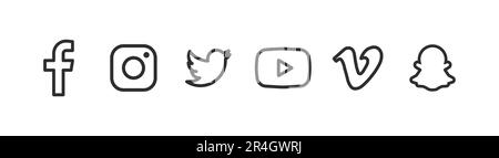 Facebook, instagram, snapchat, twitter, YouTube, linkedin Logo-Symbol. Logotyp der besten sozialen Netzwerke und Anwendungen für das Internet. Bla Stock Vektor