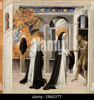 St. Catherine von Siena und der Beggar, 1460s von Giovanni di Paolo Stockfoto