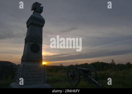 Sonnenuntergang im Gettysburg National Historic Park Stockfoto