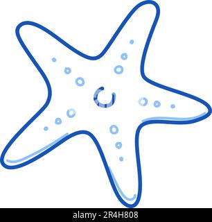 Seesterne-Doodle. Handgezeichnete Zeichnung eines Meeressterns im Doodle-Stil. Isoliertes Element mit blauer Stiftlinie. Meereslebewesen-Konzept. Vektordarstellung Stock Vektor