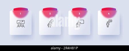 Symbolgruppe für menschliche Kommunikation. Gespräch, dialog, Zuhören, Sprechen. Verbindung. Glassmorphismus-Stil. Vektorliniensymbol für Business und Advertis Stock Vektor