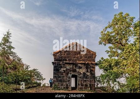 01 11 2007 Stone Old House im Sinhagad Fort nahe Pune, Maharashtra, Indien, Asien. Stockfoto