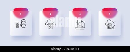 Symbolgruppe für Online-Banking. Digitales Banking, Finanztransaktionen, Kontoverwaltung. Online-Zahlungen. Glassmorphismus-Stil. Vektorliniensymbol für Busin Stock Vektor