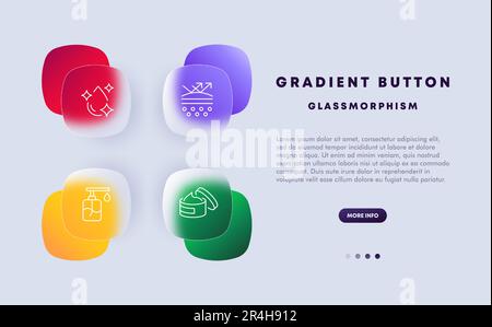 Sonnencreme-Symbol eingestellt. UV-Schutz, Hautpflege, Sonnenschutz, LSF, Sonnenschutz. Hautschutz. Glassmorphismus-Stil. Vektorlinien-Symbol für Business und Adver Stock Vektor