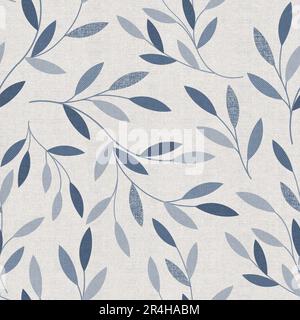 Der verpackte Tee hinterlässt ein nahtloses organisches Muster. Dekorative Teepflanze Buschgrün Blätter Blumenmuster Textilverzierung. Dezentes Blumenmuster im Kräuterdesign Stockfoto