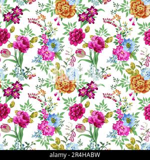 Trendiges nahtloses Blumenmuster in Vektor, leuchtende, nahtlose Blumenmuster auf Papierfarben. Rosenmuster Blumenstrauß, sich wiederholender Aufdruck für Fabelhaft Stockfoto
