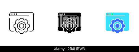 Ein modernes und professionelles Website-Symbol mit einer Grafik für Webentwicklung, Design und Anpassung. Vektorsatz von Symbolen in Reihe, schwarz Stock Vektor