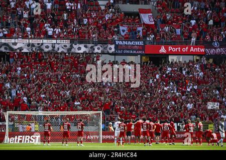 Antwerpen, Belgien. 28. Mai 2023. Antwerpens Spieler wurden nach einem Fußballspiel zwischen dem Royal Antwerpen FC RAFC und der Royale Union Saint-Gilloise am Sonntag, den 28. Mai 2023 in Antwerpen, am 5. Tag der Spiele der Champions in der ersten Liga der „Jupiler Pro League“ der belgischen Meisterschaft, abgebildet. BELGA PHOTO DIRK WAEM Credit: Belga News Agency/Alamy Live News Stockfoto