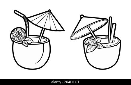 Zeichentrickset mit Kritzelkokosnüssen. Sommer Strandessen Vektor lustige Illustration. Stock Vektor
