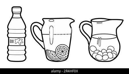 Zeichentrickset mit Doodle-Getränken. Sommer Strandgetränke Vektor lustige Illustration. Isoliert auf weißem Hintergrund Stock Vektor