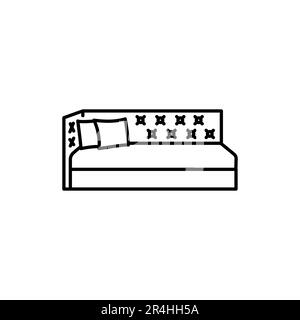 Schwarzes Liniensymbol für das Kindersofa in der Ecke. Piktogramm für Webseite, mobile App, Werbeaktion. Stock Vektor