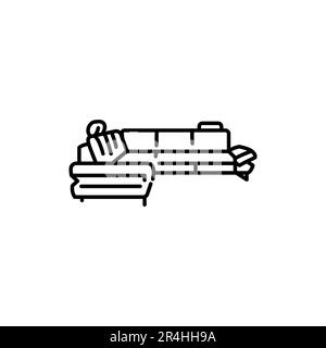 Schwarzes Liniensymbol für das umklappbare Ecksofa. Piktogramm für Webseite, mobile App, Werbeaktion. Stock Vektor