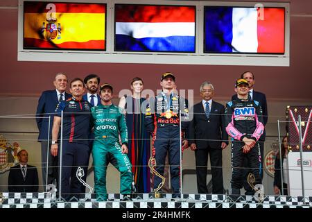 Monaco, Monaco. 28. Mai 2023. BEN SULAYEM Mohammed (vae), Präsident der FIA, ALONSO Fernando (Spa), Aston Martin F1 Team AMR23, HSH Prinzessin Charlene aus Monaco, auch bekannt als Charlene Lynette Wittstock, VERSTAPPEN Max (Ned), Red Bull Racing RB19, OCON Esteban (Fra), Alpine F1 Team A523, Porträt während des Formel 1 Grand Prix de Monaco 2023, 6. Runde der Formel-1-Weltmeisterschaft 2023 vom 26. Bis 28. Mai 2023 auf dem Circuit de Monaco in Monaco - Foto Florent Gooden/DPPI Credit: DPPI Media/Alamy Live News Stockfoto