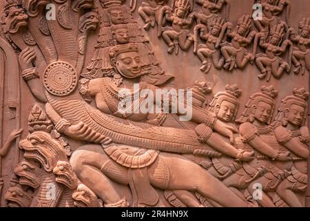 dekorative Wandschnitzereien im angkor-Stil in siem Reap kambodscha Stockfoto