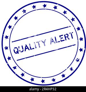 Grunge Blue Qualitätshinweis rund mit Gummidichtung auf weißem Hintergrund Stock Vektor