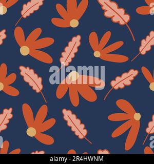 Nahtloses Muster mit orangefarbenem und blauem Blumenmuster Stock Vektor