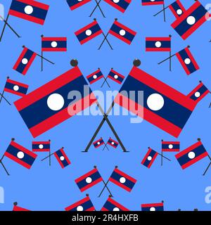 Vektordarstellung der Laos-Musterflags und des blauen Hintergrunds. Stock Vektor