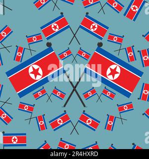 Vektordarstellung des Musters Nordkorea Flaggen und blauer Hintergrund. Stock Vektor