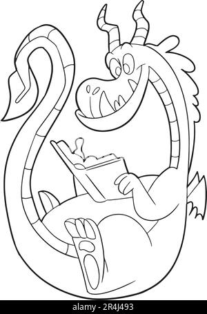 Niedliche Drachen-Figur für die Malseite, kreative Malerlebnisse mit Dragon Pages Stock Vektor