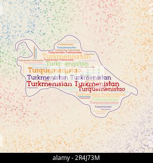 Turkmenistan Form mit Ländernamen Wortwolke in mehreren Sprachen. Grenzkarte Turkmenistans auf stilvollen Dreiecken verstreut. Stock Vektor