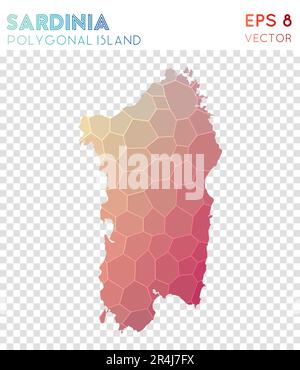 Polygonale Karte Sardiniens, Insel im Mosaikstil. Eindrucksvoller niedriger Poly-Stil, modernes Design. Polygonale Karte auf Sardinien für Infografiken oder Präsentationen. Stock Vektor