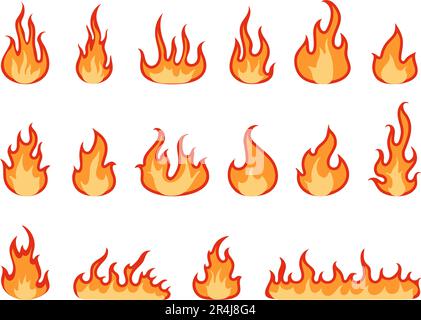 Isolierte flache Flamme. Hitzefeuer, heiße Cartoon-Logo-Elemente. Heizsammlung, Waldfeuer dekorativ abstrakt anständige Vektorsymbole Stock Vektor