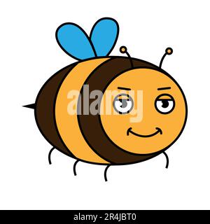Cartoon glückliche Biene fliegende Biene mit großen, freundlichen Augen Vektor isoliert Stock Vektor