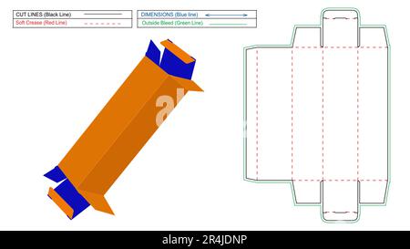 Tuck End oder Straight Tuck End Box die-Line-Vorlage und 3D-Rendering der Box Straight Tuck End Stock Vektor