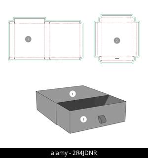 Hülsenbox, Schubladenbox, leere Vorlage für die Plättchenlinie Stock Vektor